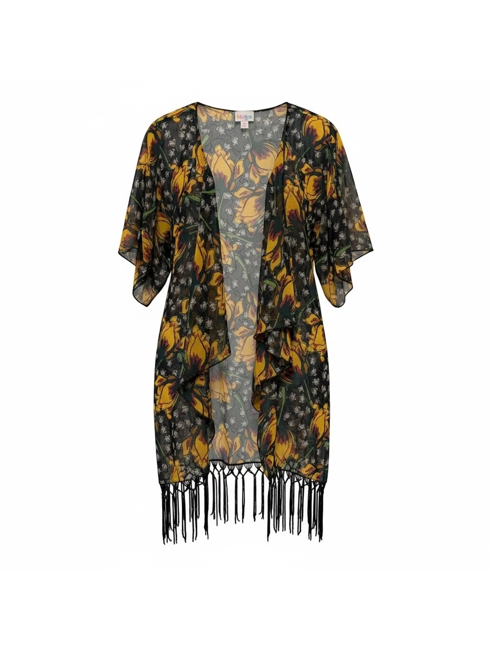 LuLaRoe Floral Sheer Boho Fall Kimono with Fringe Size Small